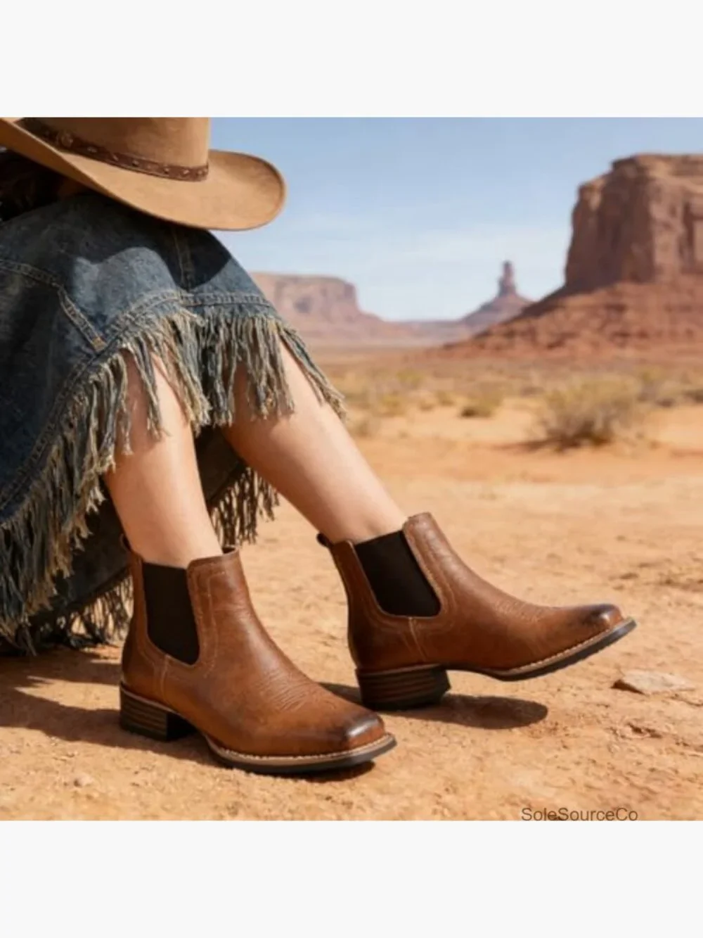 Vintage Retro Ankle Cowboy Booties Block Heel Pull-On Faux Leather